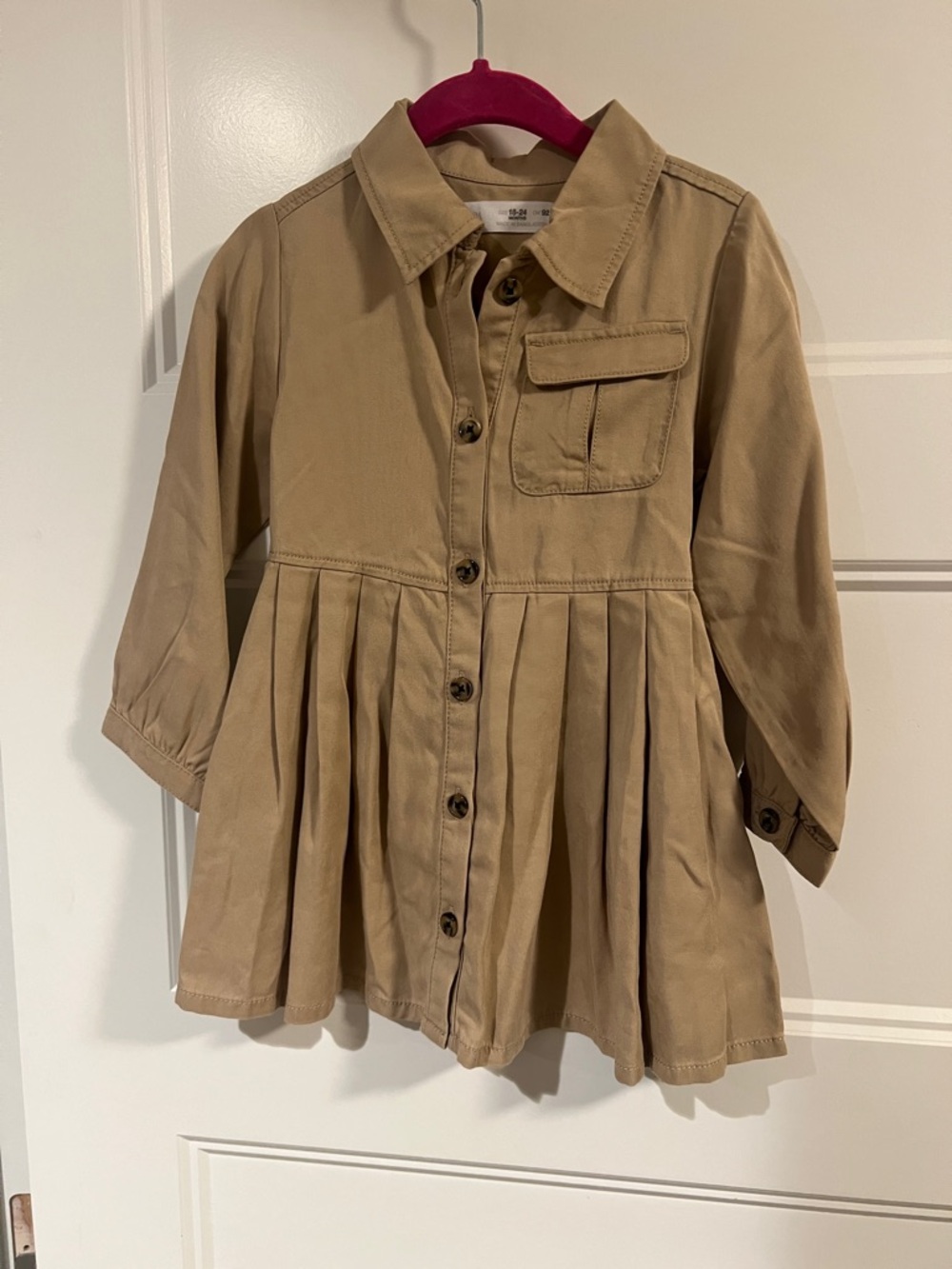 Zara Girls Tan Pleated Button-Front Shirt Dress